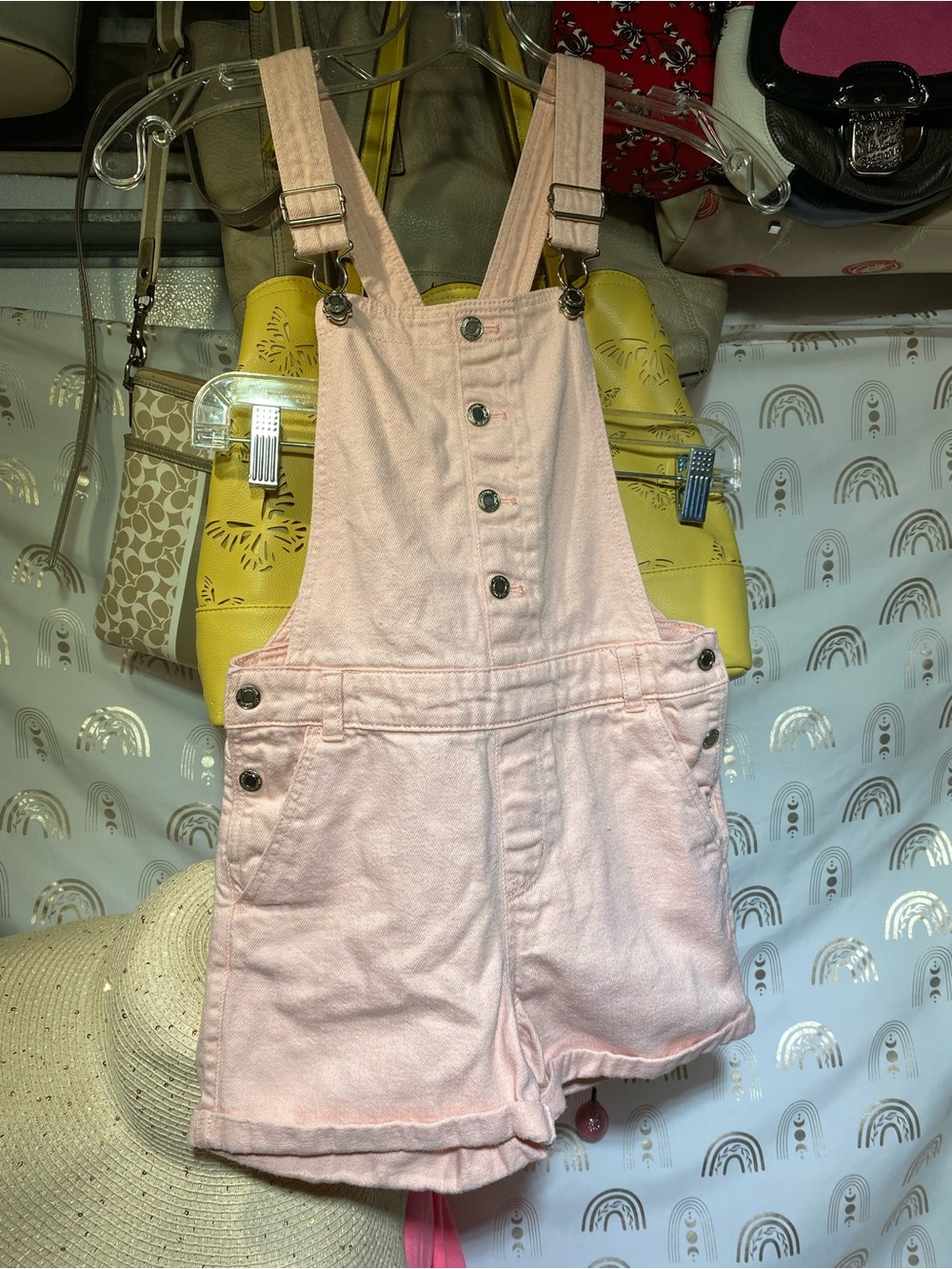 H&M Light Pink Denim Short Overalls